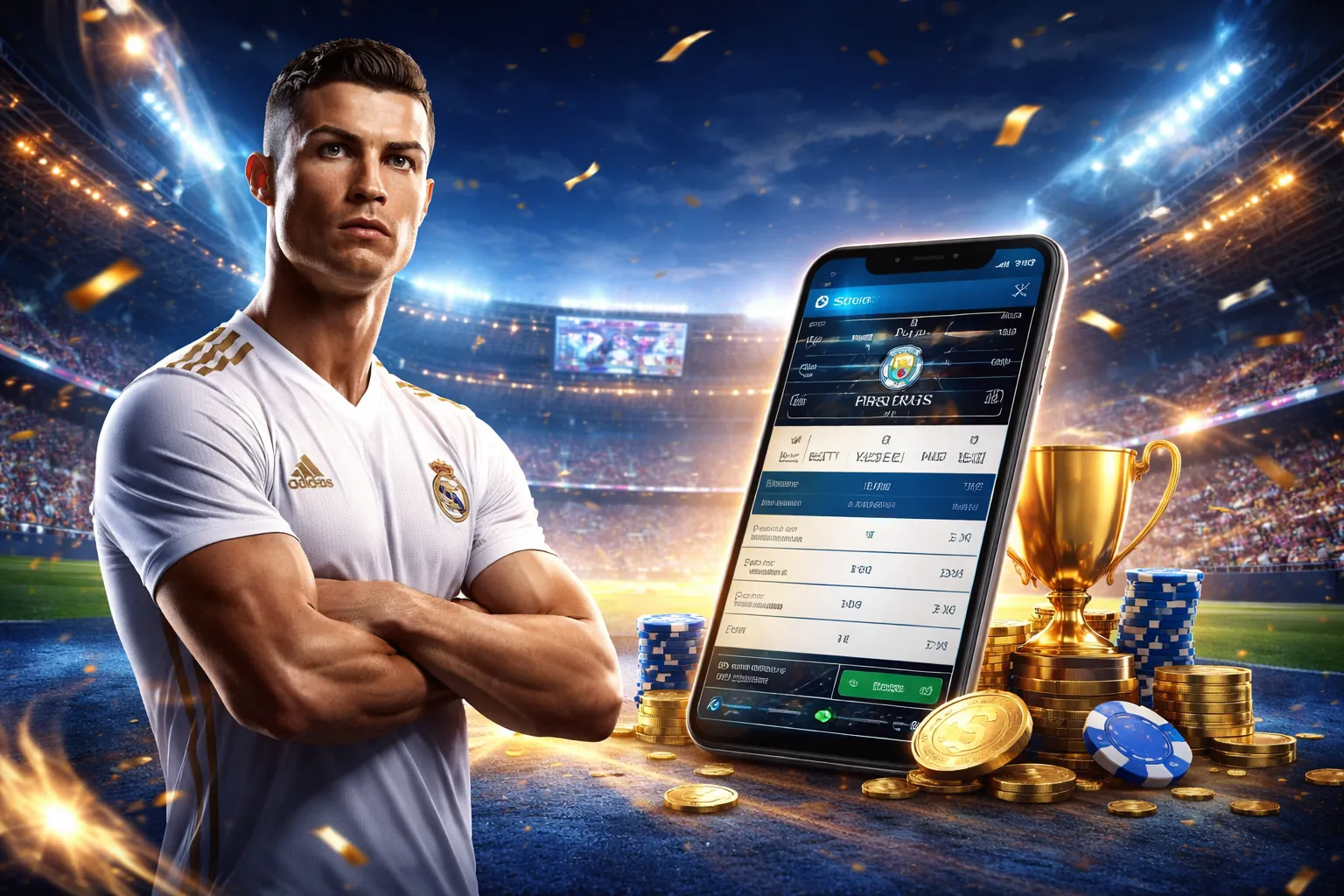 Sân vận động với ánh đèn rực rỡ và logo tg88, thể hiện không khí cá cược thể thao sôi động